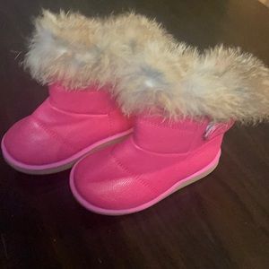 Genuine rabbit fur pink leather boots toddler size 8 girl